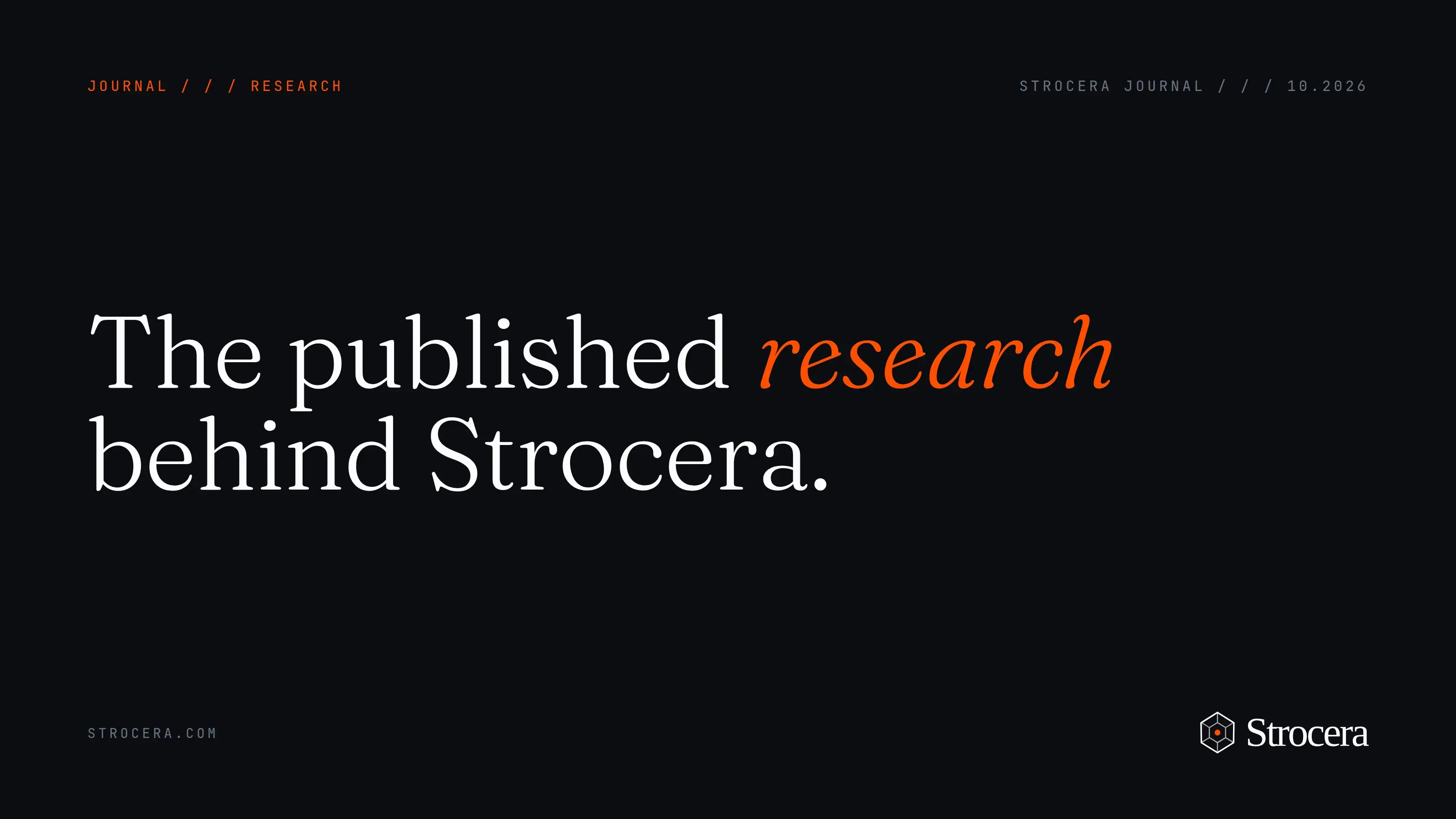 Strocera Journal cover, dark ground with the headline set at display scale