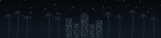 Pixel skyline of Los Angeles with palm trees