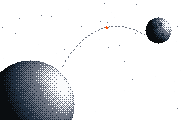 Pixel illustration of a trajectory from the Earth to the Moon